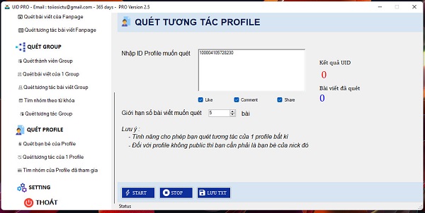Quét tương tác profile