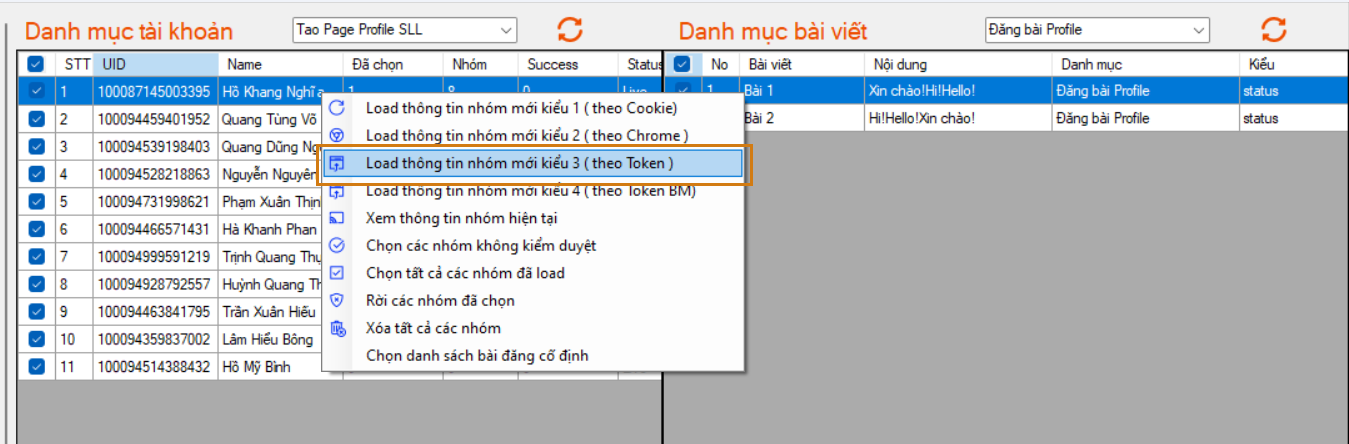 Load thông tin nhóm