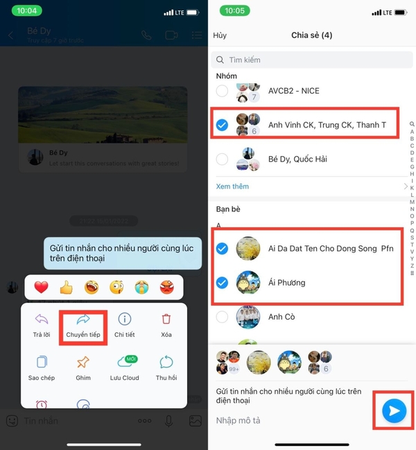 Gửi 1 tin nhắn đến nhiều người